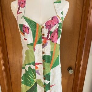 Farm Rio  linen Floral Halter Dress with Button Front
